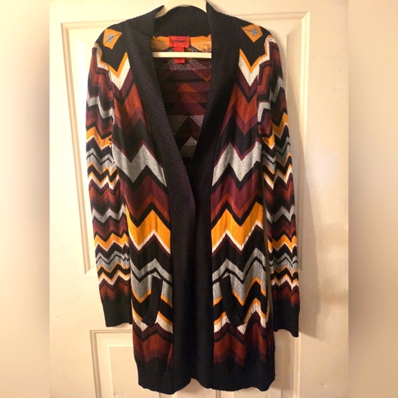 [Missoni for Target] Brown Black Chevron Open Front Cardigan Sweater M *flaw - Picture 3 of 7